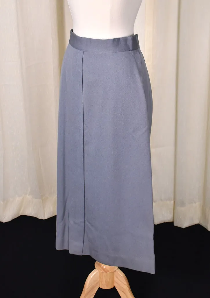 1940s Vintage Steel Gray Pencil Skirt