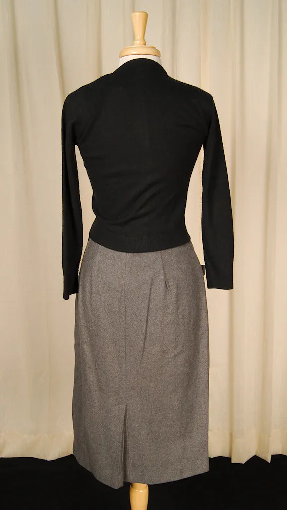 1950s Gray Wool Skirt w Bow