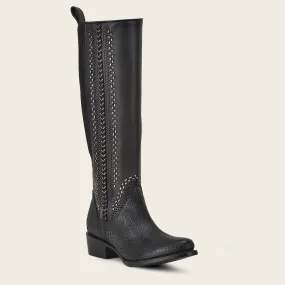 1X4IPH - Cuadra black casual fashion python skin stitched tall boots for women