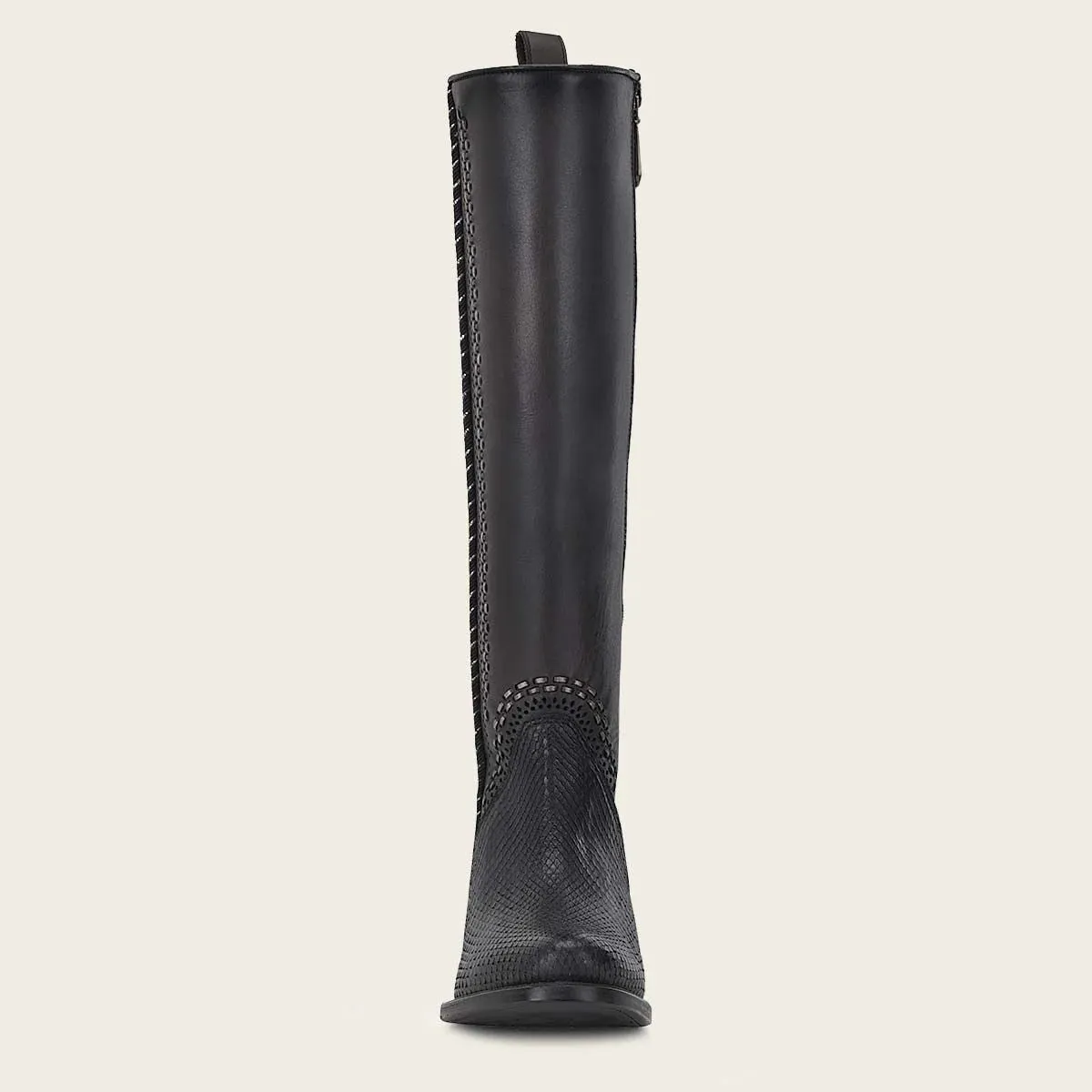 1X4IPH - Cuadra black casual fashion python skin stitched tall boots for women