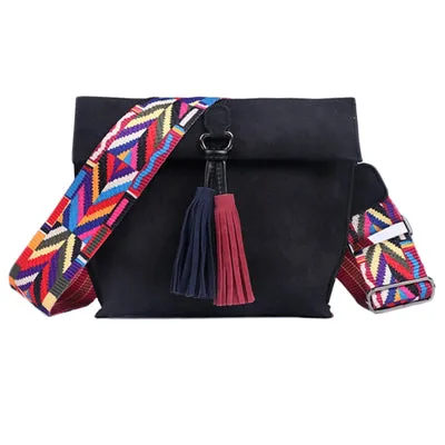 2018 New Women Scrub Leather Design Crossbody Bag Girls With Tassel Colorful Strap Shoulder Bag Female Small Flap Handbag