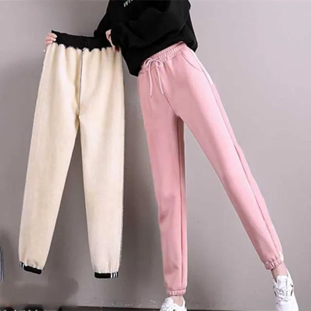 2021 Winter Women's Fleece Trousers Plus Velvet Thick Streetwear Women Warm Thick Warm pants Women's Plus Size 3XL Casual Pants