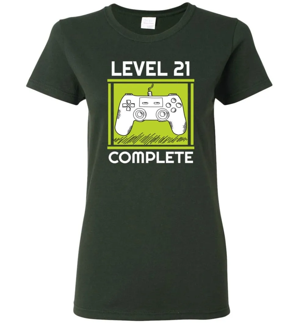 21st Birthday Gift for Gamer Video Games Level 21 Complete Women Tee