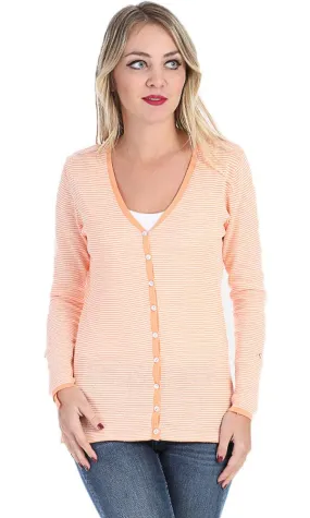 27255 Striped Cardigan - Light Orange & White