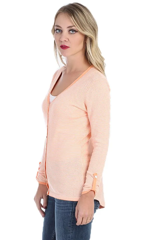 27255 Striped Cardigan - Light Orange & White