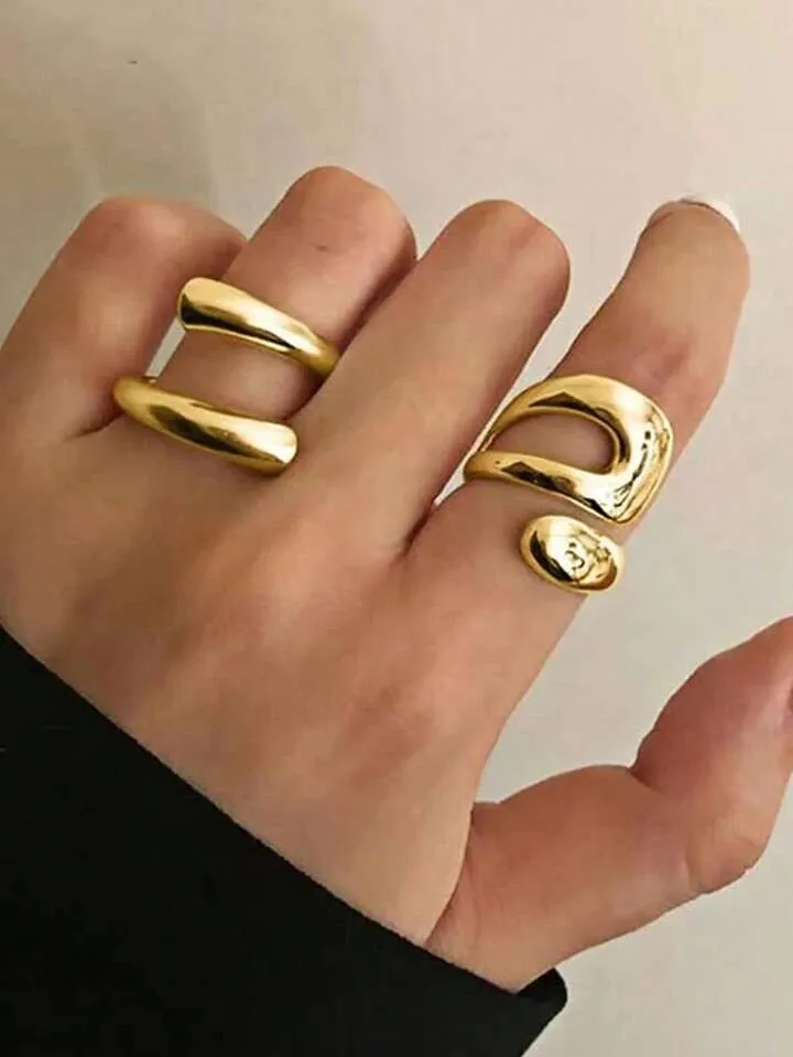 2pcs minimalist geometric ring in gold