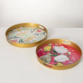 2"H Sullivans Gygi Inspired Floral Tray Set of 2, Multicolored