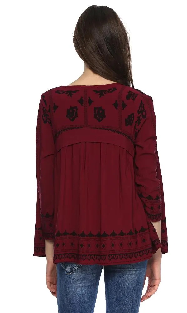 38763 Printed Cardigan - Dark Burgundy