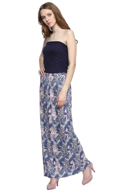 39158 Striped Strapless Maxi Dress - Navy