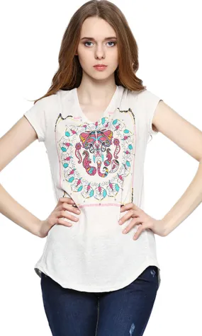 39435 Elephant Printed T-Shirt - Off White