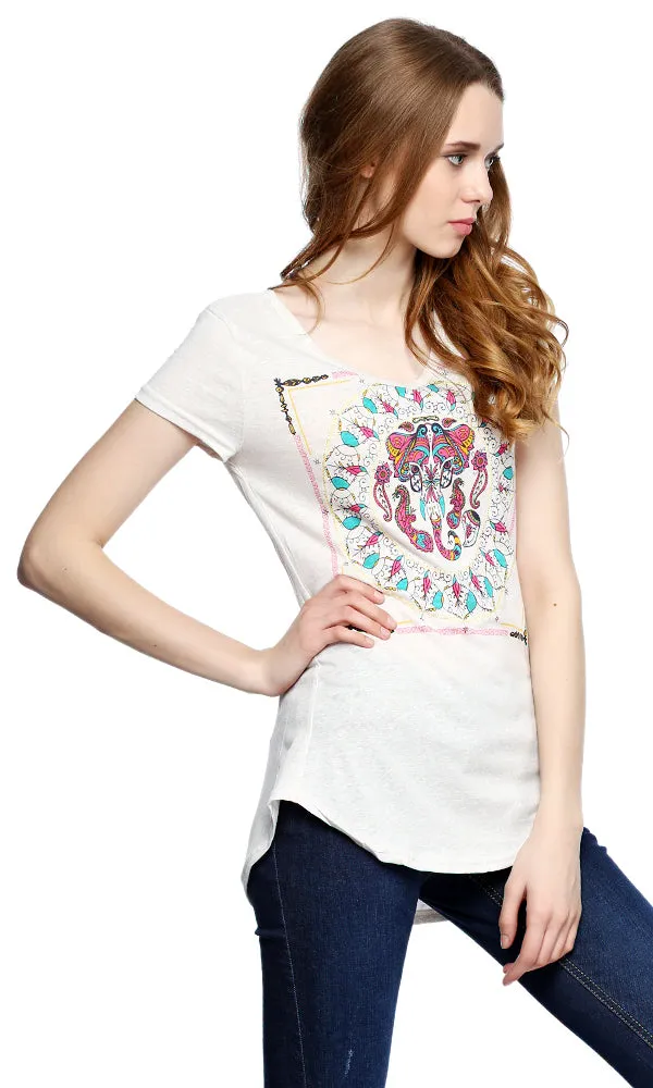 39435 Elephant Printed T-Shirt - Off White