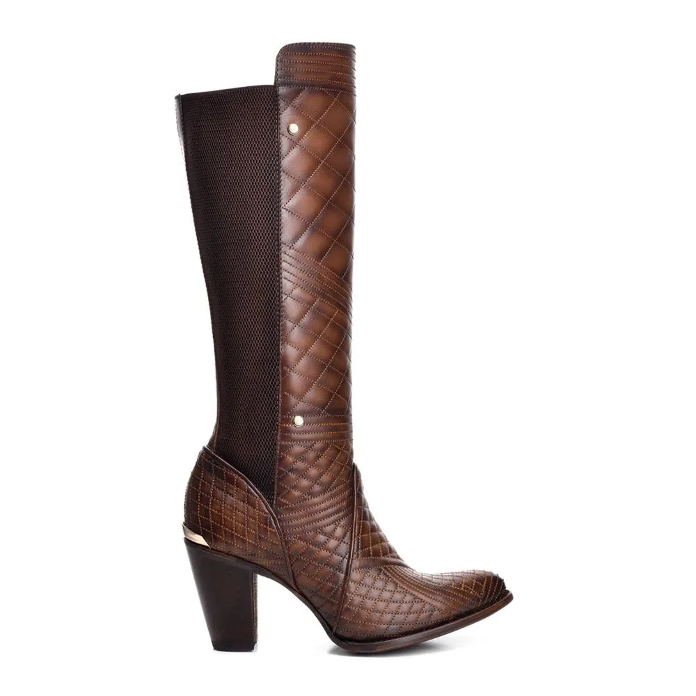 3F37RS - Cuadra brown dress cowgirl cowhide leather knee high boots for women