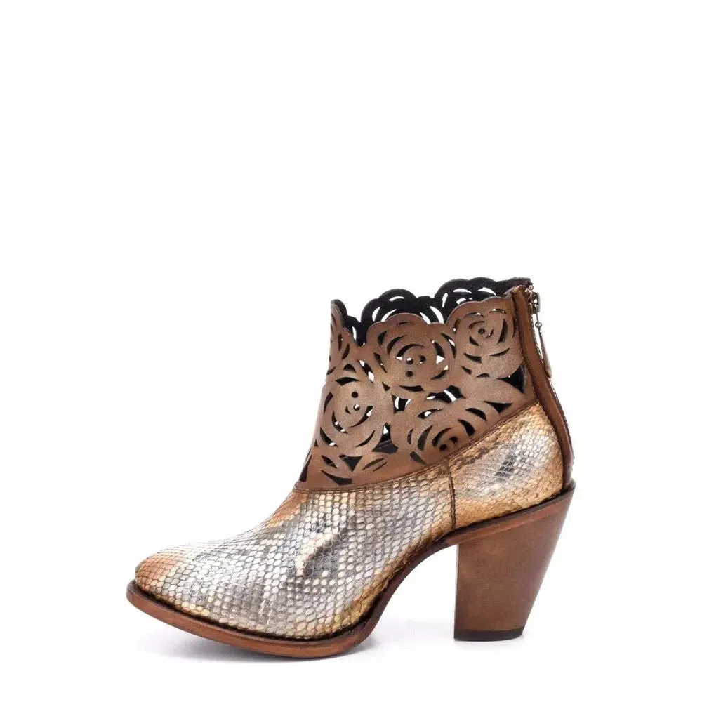 3I13PH - Cuadra metallic gold western cowgirl python skin ankle boots for women