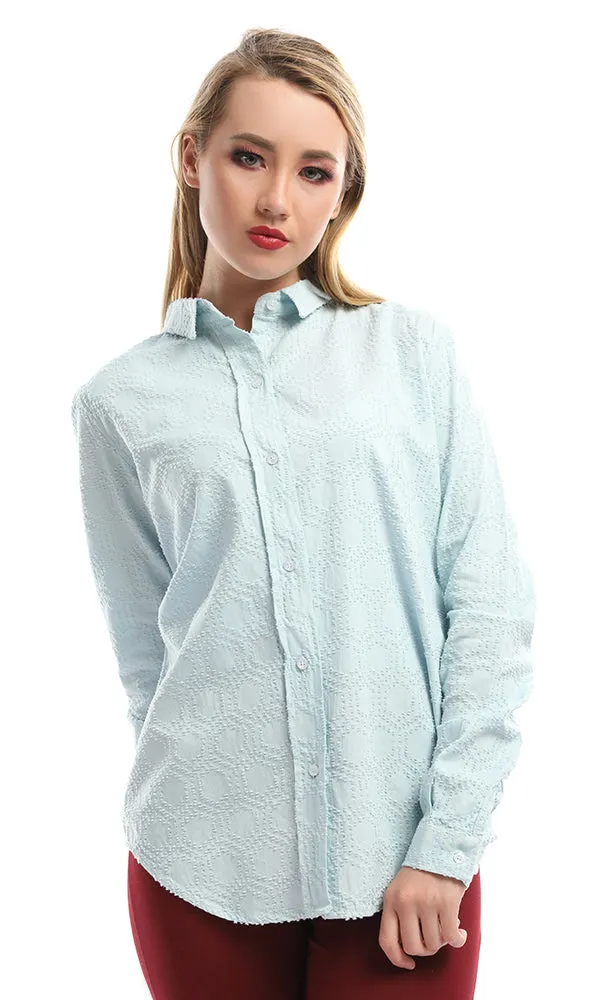 47685 Textured Turned Down Collar Light Blue Shirt