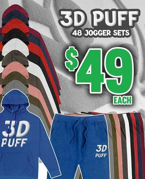 48 3D Puff Print Jogger Sets