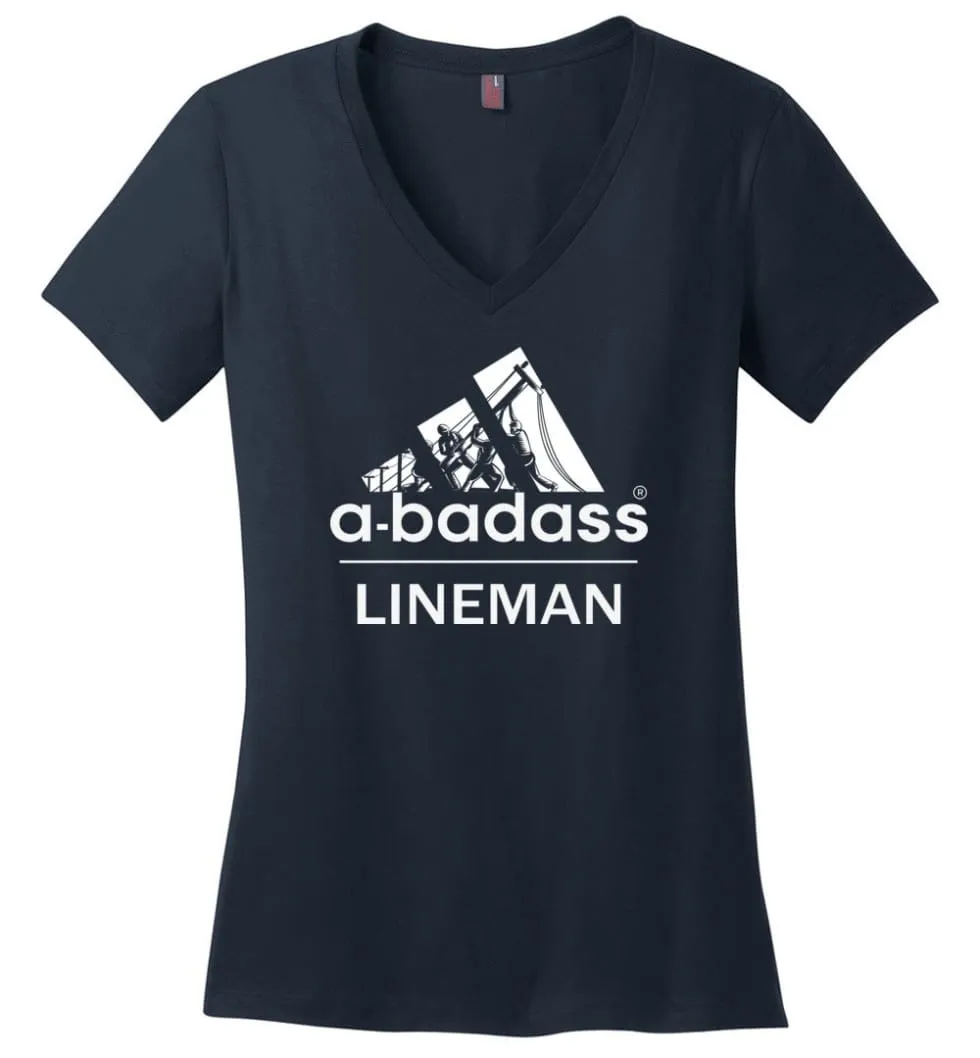 A Badass Lineman Shirts My Daddy Is A Lineman Shirt - Ladies V-Neck