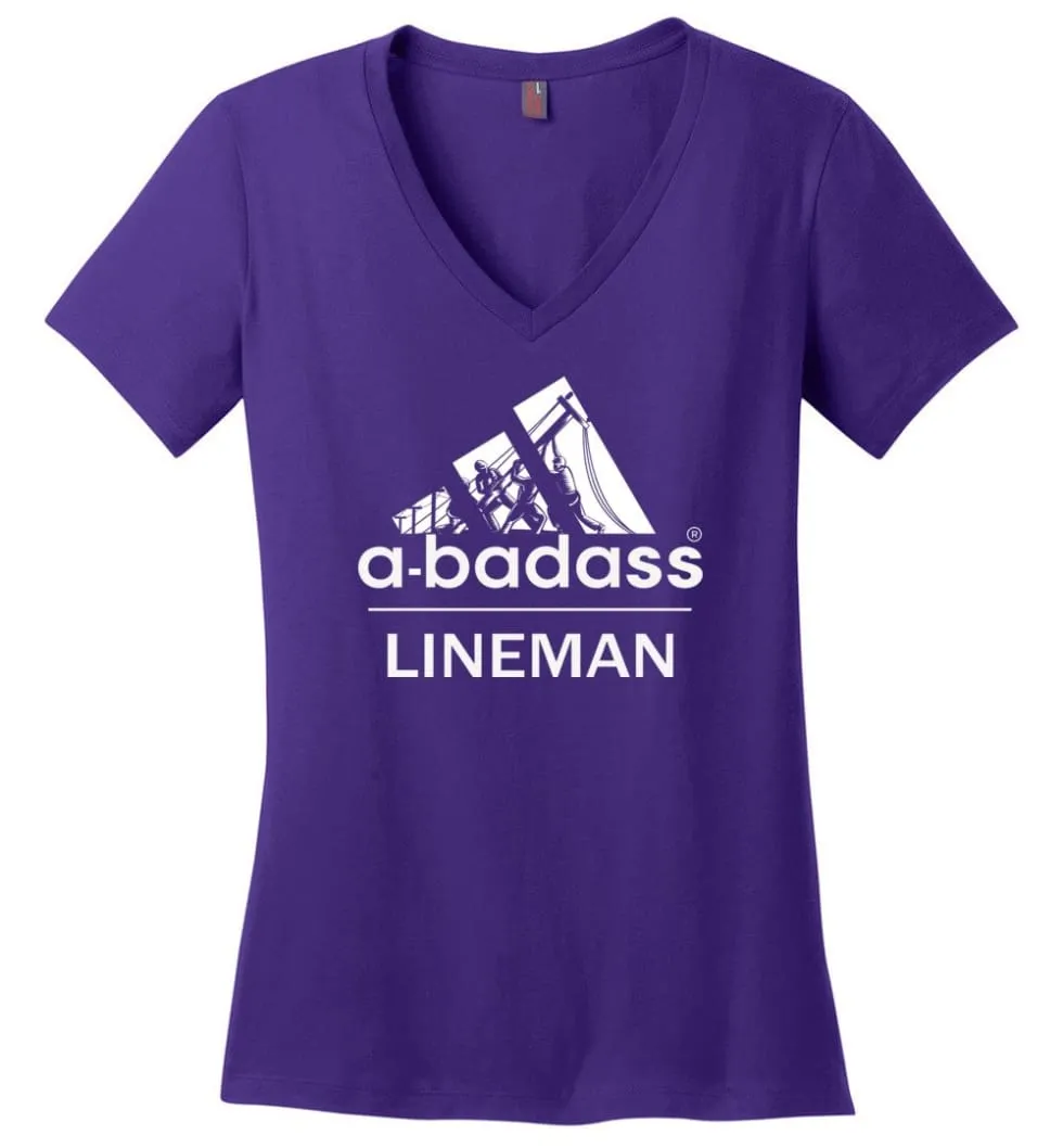 A Badass Lineman Shirts My Daddy Is A Lineman Shirt - Ladies V-Neck