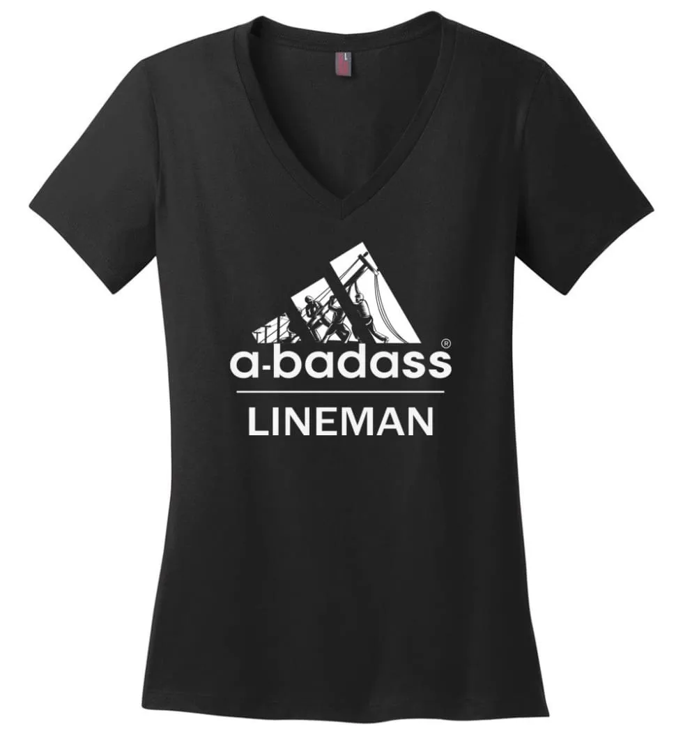 A Badass Lineman Shirts My Daddy Is A Lineman Shirt - Ladies V-Neck