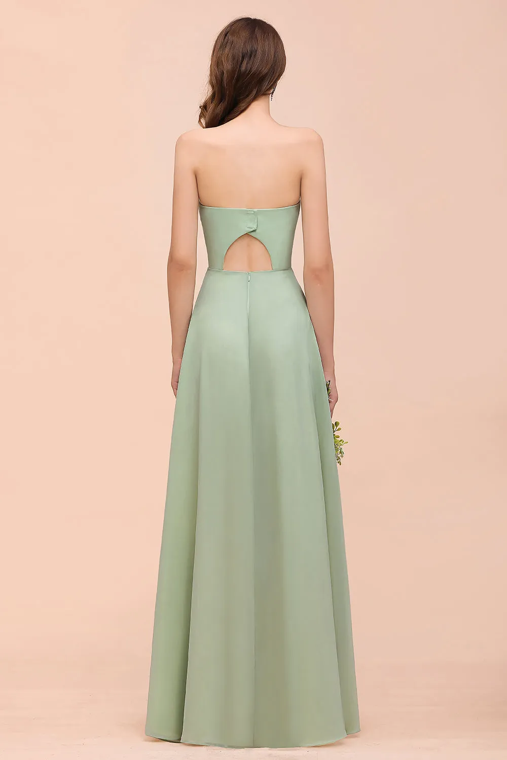 A-Line Sweetheart Chiffon Long Bridesmaid Dress with Slit