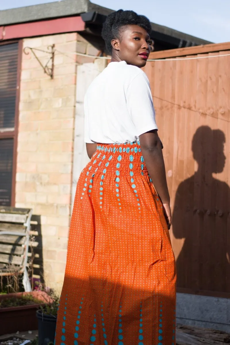 African Print Skirt in Orange Ankara Print - Festival Skirt