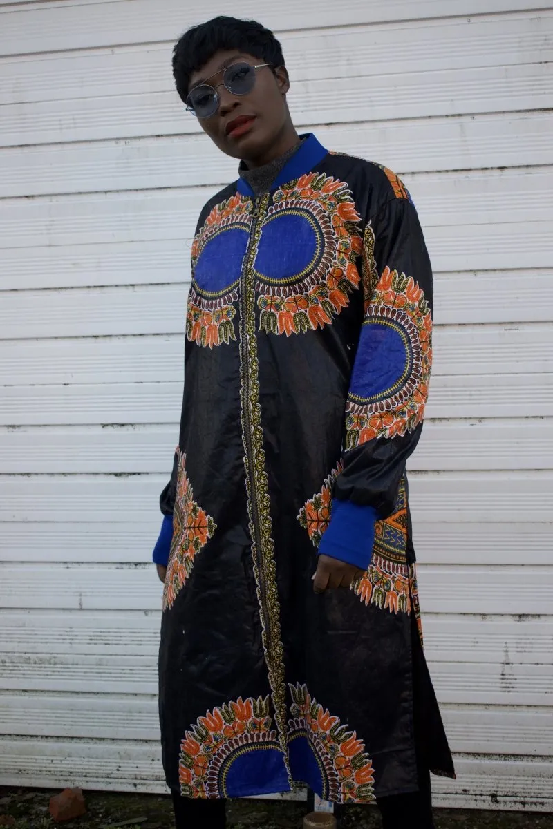 African Trench Coat in Black Dashiki Print