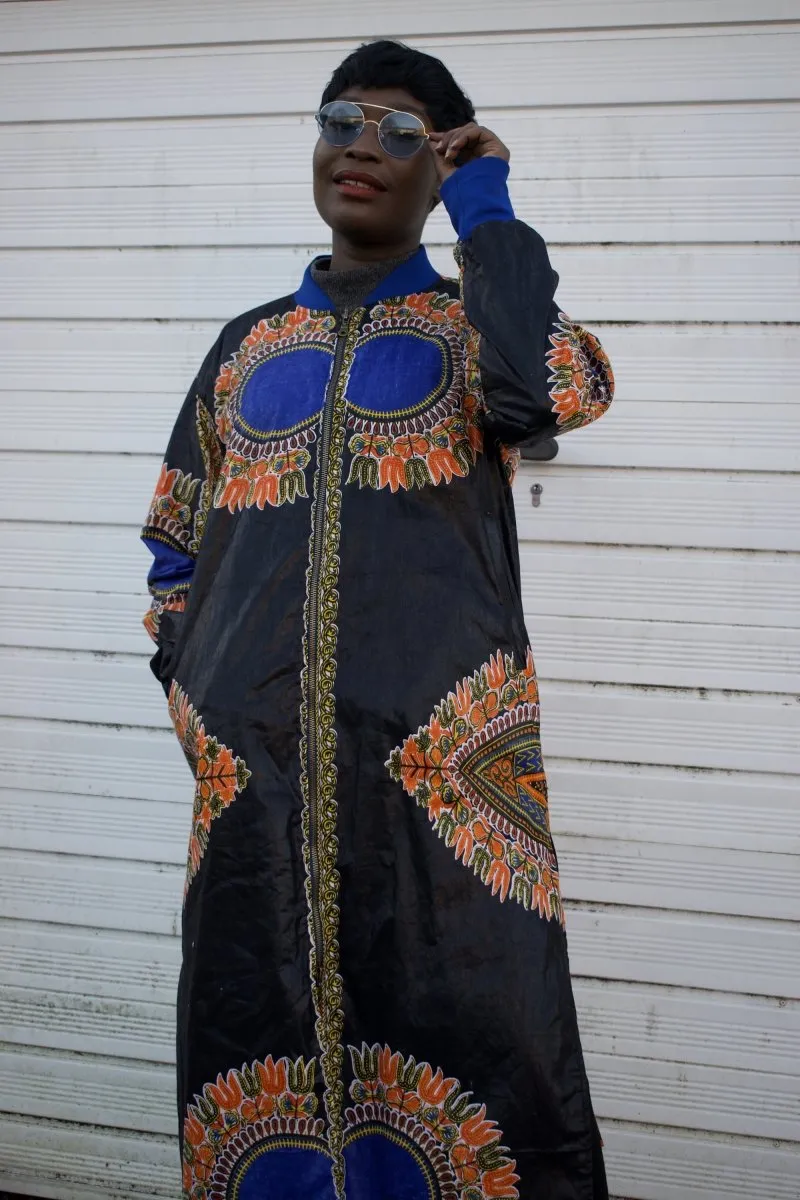 African Trench Coat in Black Dashiki Print