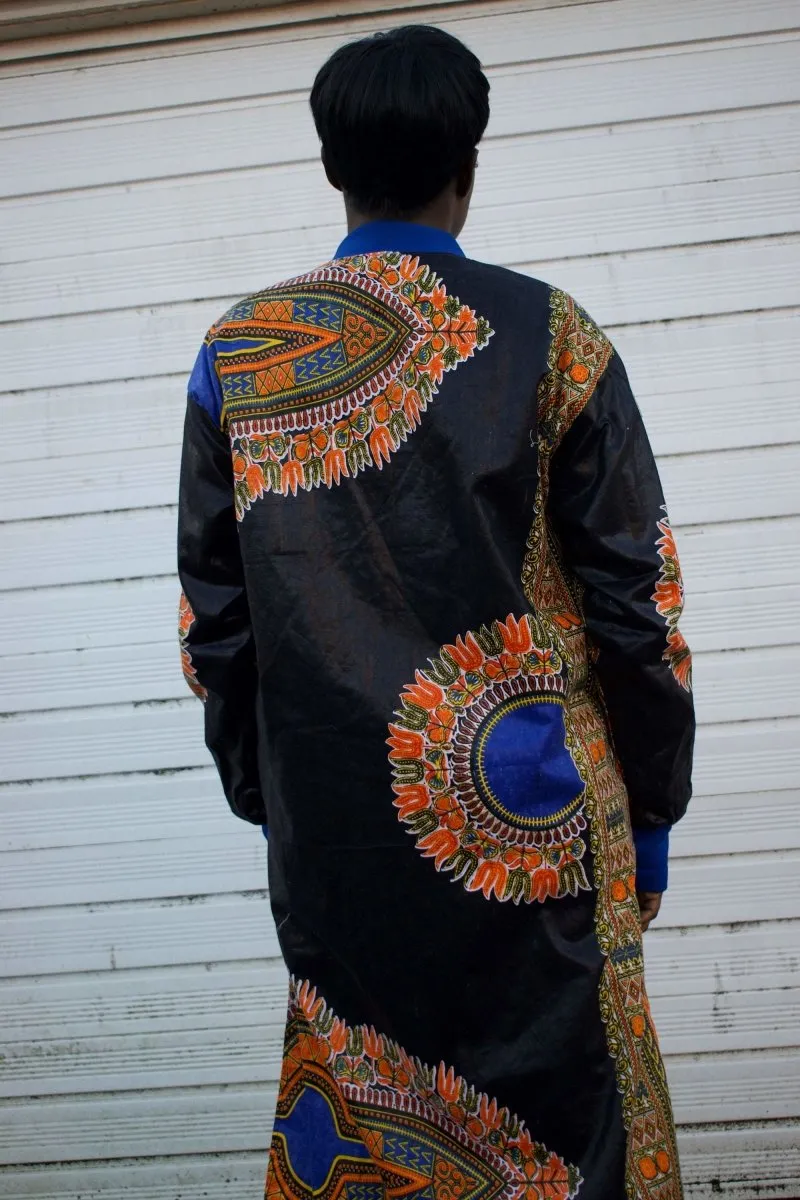 African Trench Coat in Black Dashiki Print