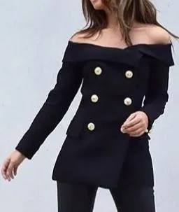 'All that Admiration' Off-Shoulder Blazer in Black