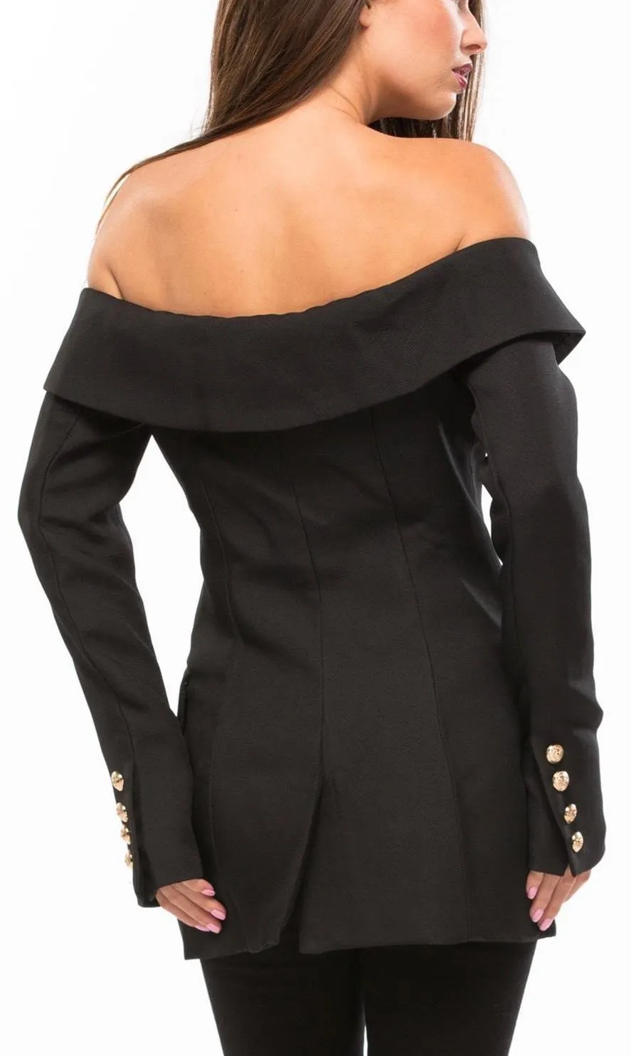 'All that Admiration' Off-Shoulder Blazer in Black