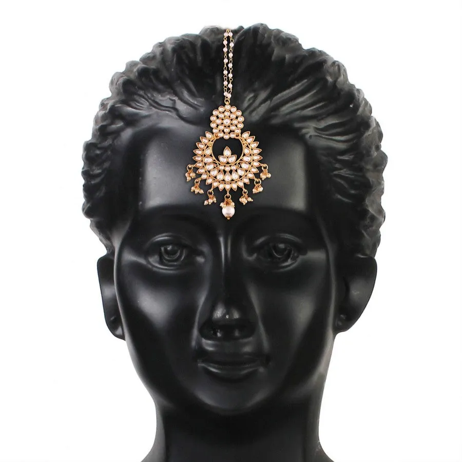 Alloy Earring Set with Maang Tikka in White