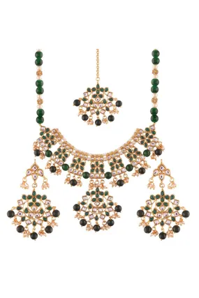 Alloy Necklace Set with Maang Tikka in Green