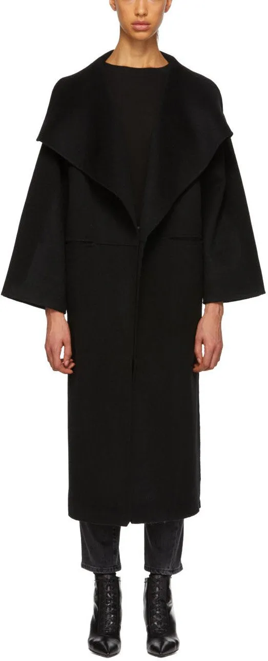 'Annecy' Draped Lapel Coat - Black