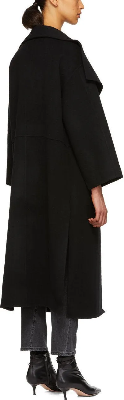 'Annecy' Draped Lapel Coat - Black