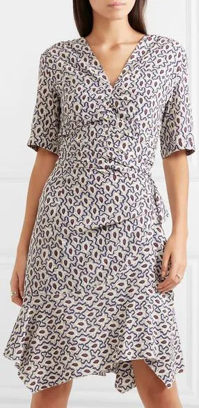 'Arodie' Wrap-Effect Printed Silk-Blend Crepe De Chine Dress, Blue