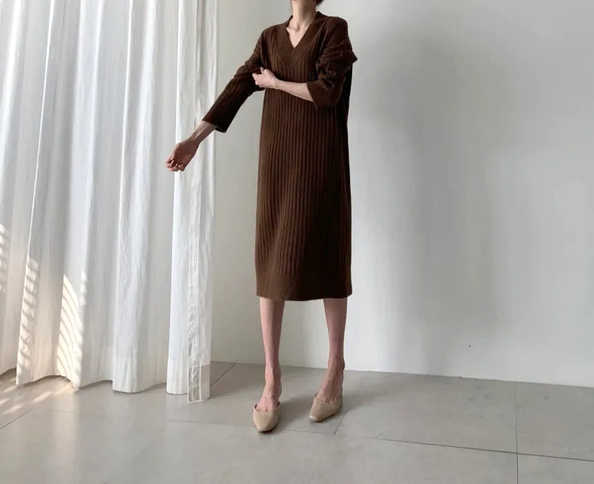 Autumn Long Sleeve Sweaters Knitted Loose Maxi Oversize Dress