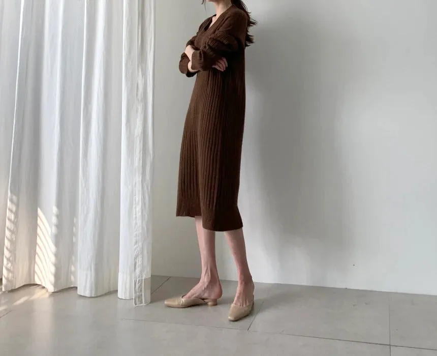 Autumn Long Sleeve Sweaters Knitted Loose Maxi Oversize Dress