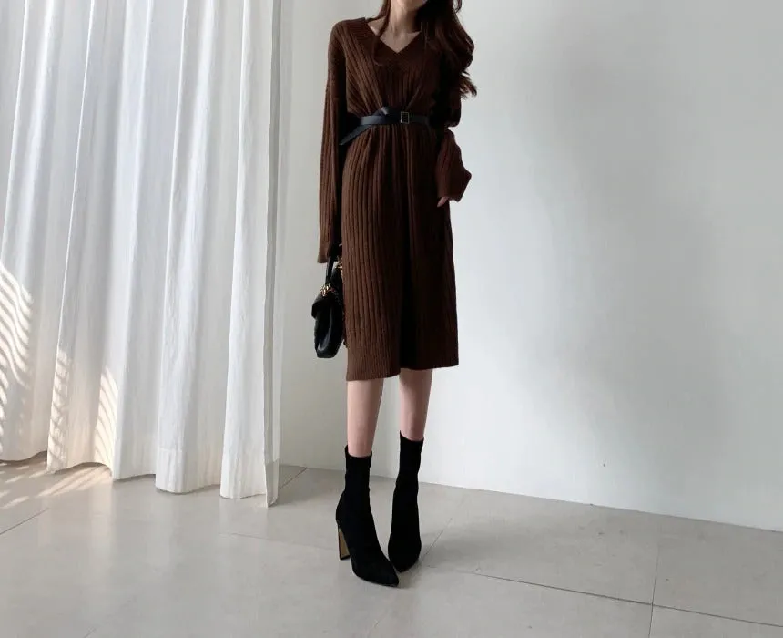 Autumn Long Sleeve Sweaters Knitted Loose Maxi Oversize Dress