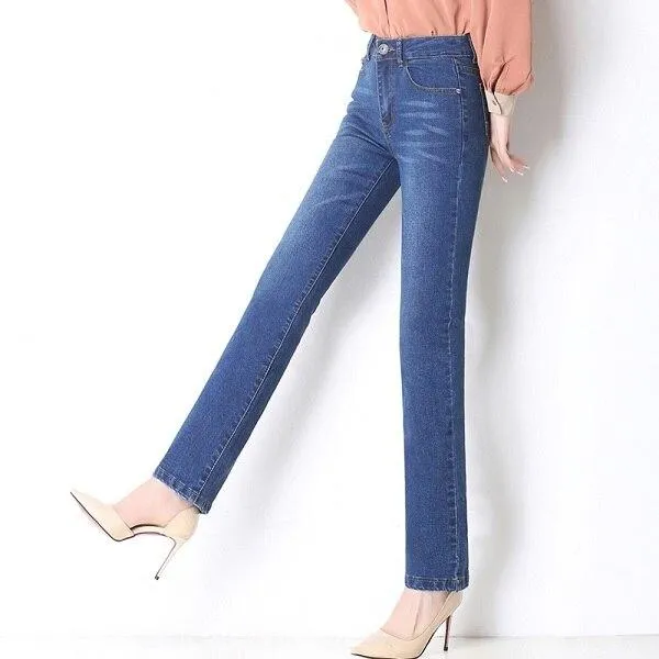 Autumn Vintage Women's High Waist Straight Stretch Skinny Denim Jeans