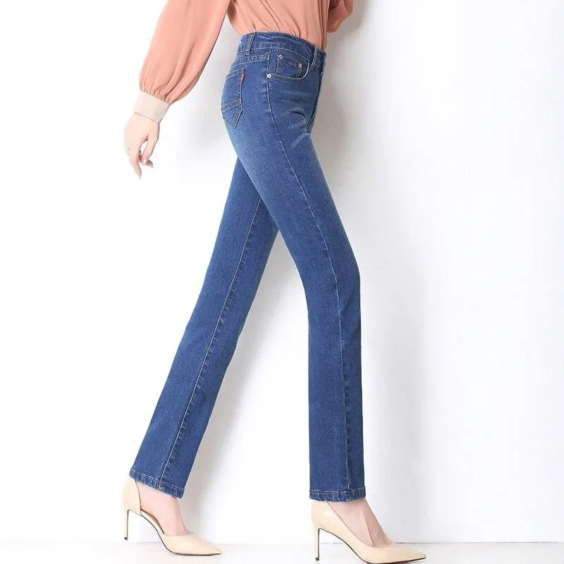 Autumn Vintage Women's High Waist Straight Stretch Skinny Denim Jeans