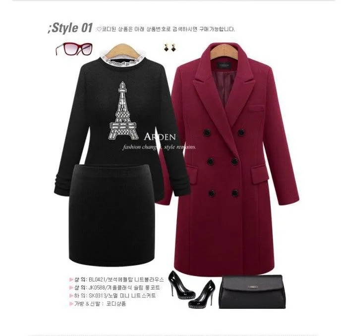 Autumn Winter Casual Wool Solid Double Breasted Long Blazers for Women