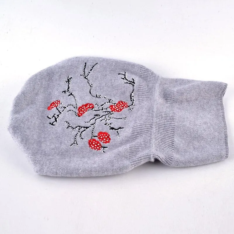 Autumn Winter Knitted Cute Flower Rabbit Beanie Cap for Women