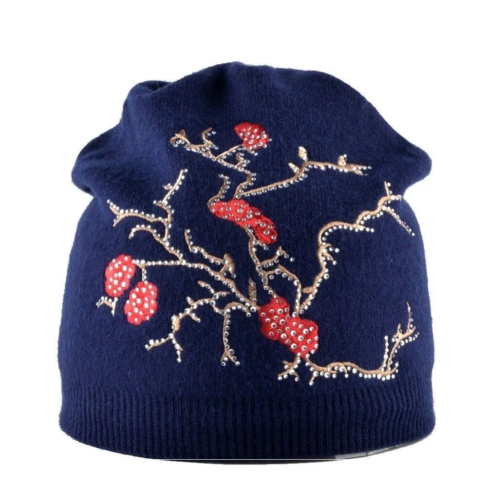 Autumn Winter Knitted Cute Flower Rabbit Beanie Cap for Women