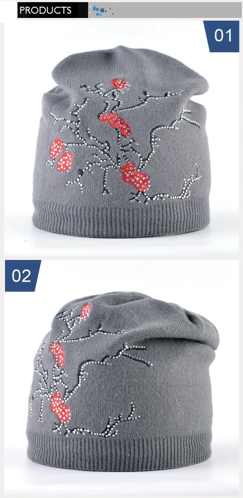 Autumn Winter Knitted Cute Flower Rabbit Beanie Cap for Women