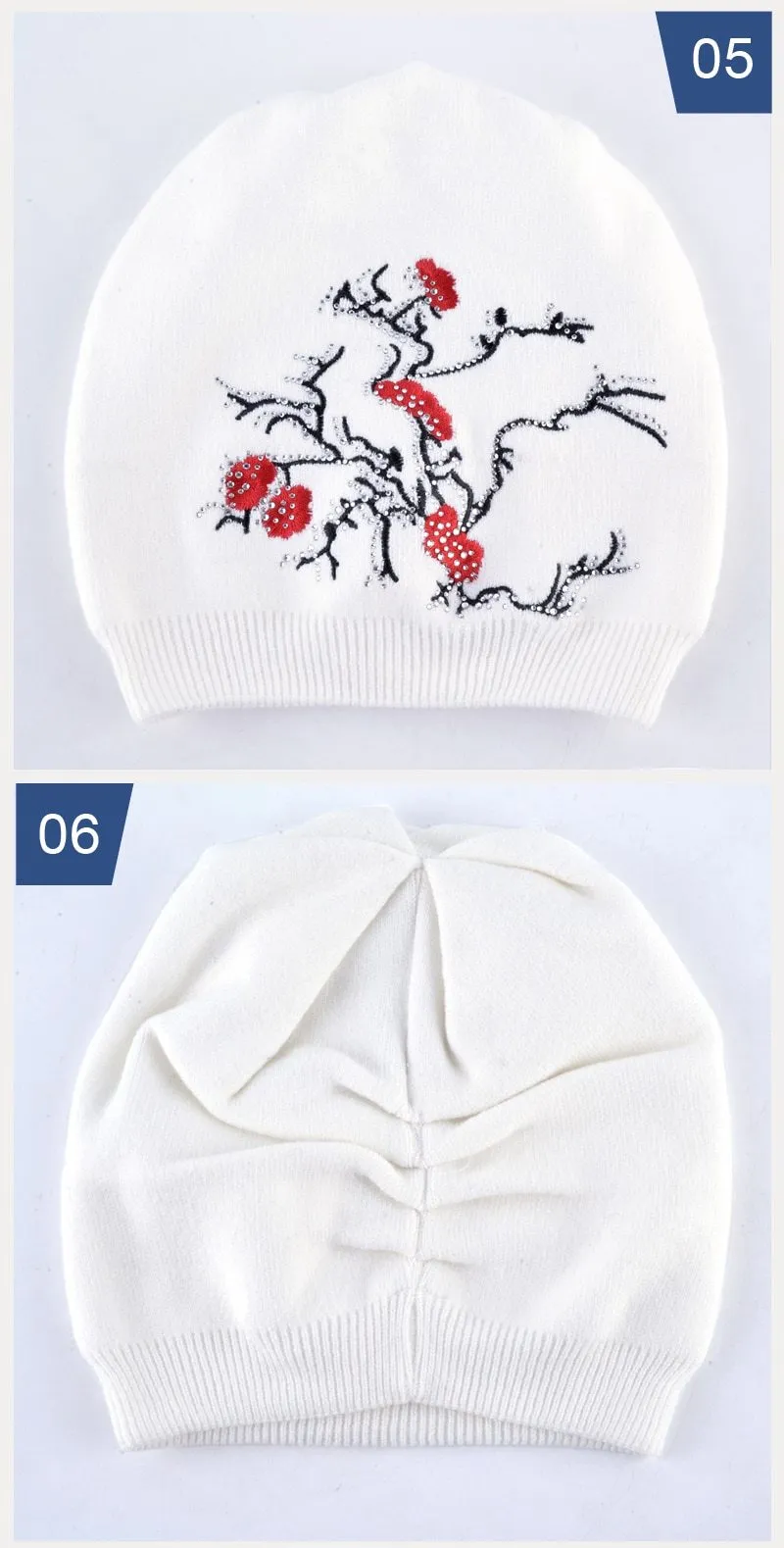 Autumn Winter Knitted Cute Flower Rabbit Beanie Cap for Women