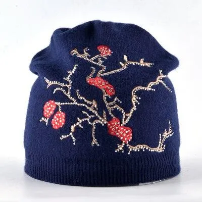 Autumn Winter Knitted Cute Flower Rabbit Beanie Cap for Women