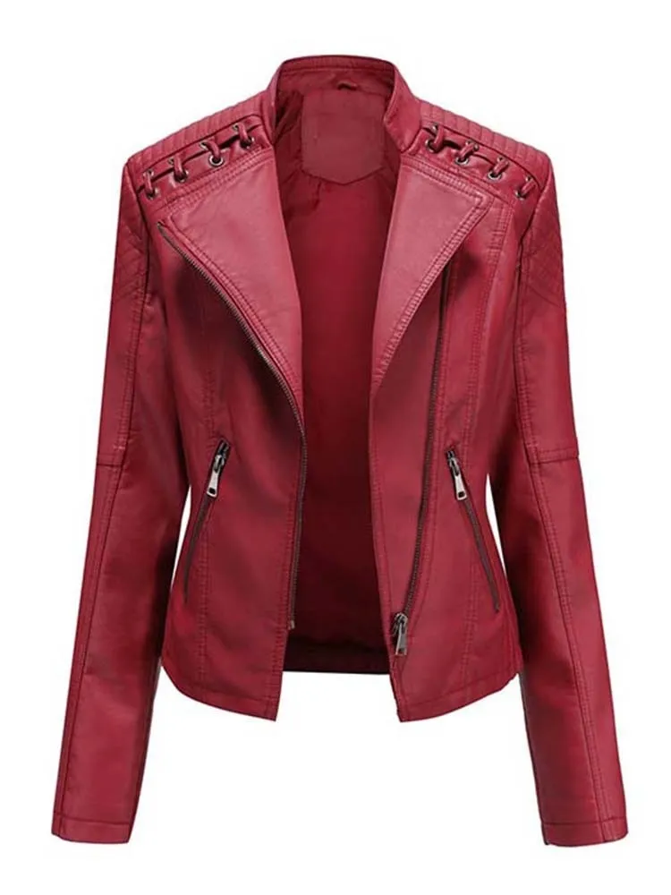 Autumn Winter Women Pu Faux Leather Jackets