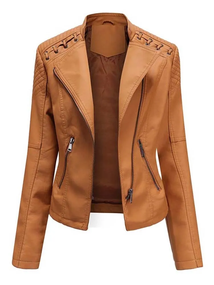 Autumn Winter Women Pu Faux Leather Jackets