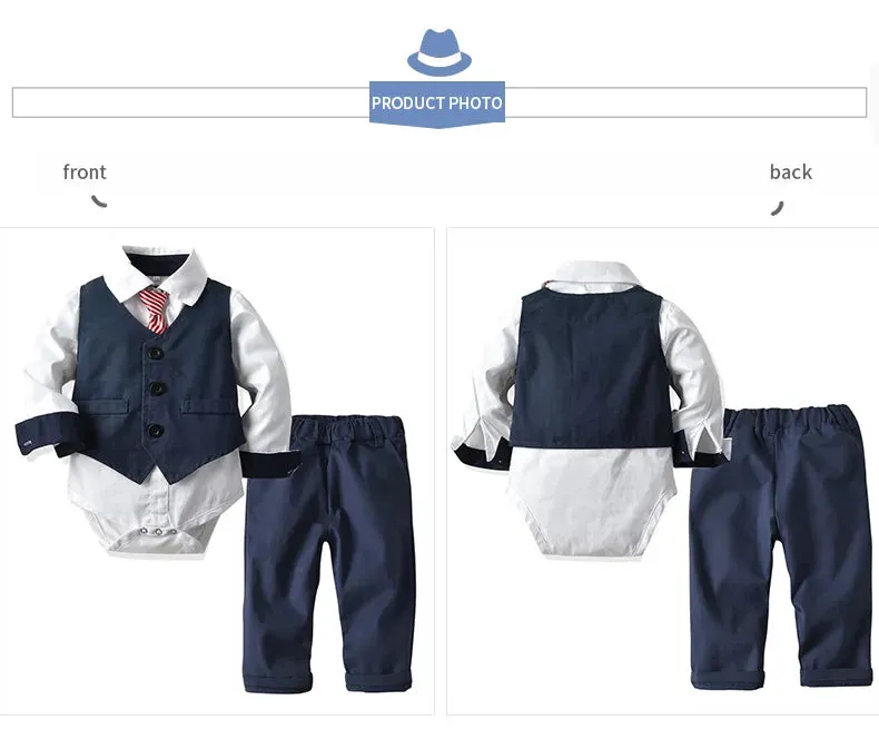 Baby Boy Romper Vest Hat Formal Outfits