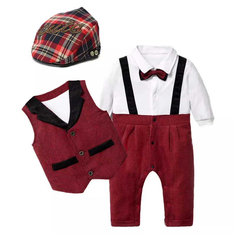 Baby Boy Romper Vest Hat Formal Outfits