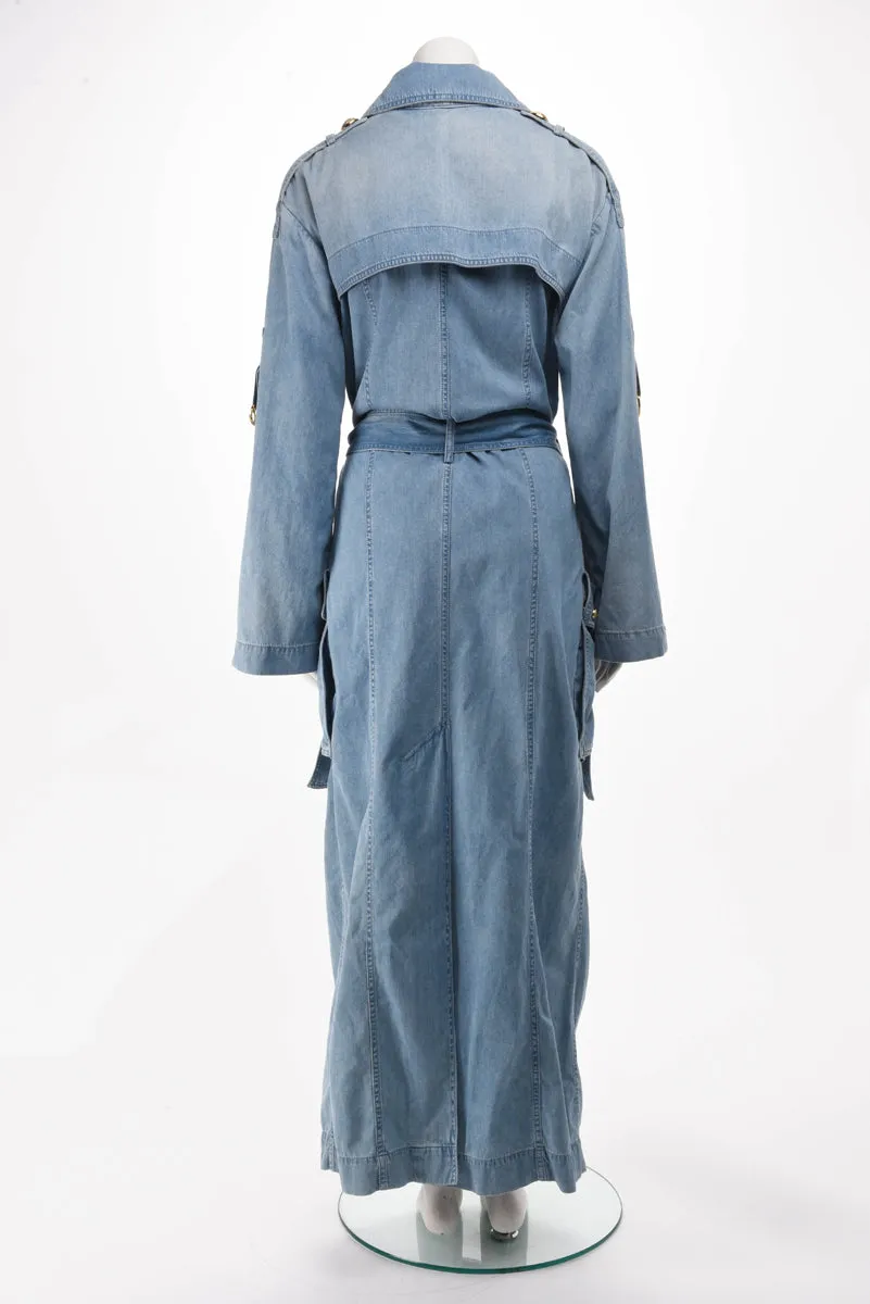 Balmain Blue Denim Trench Coat FR 34